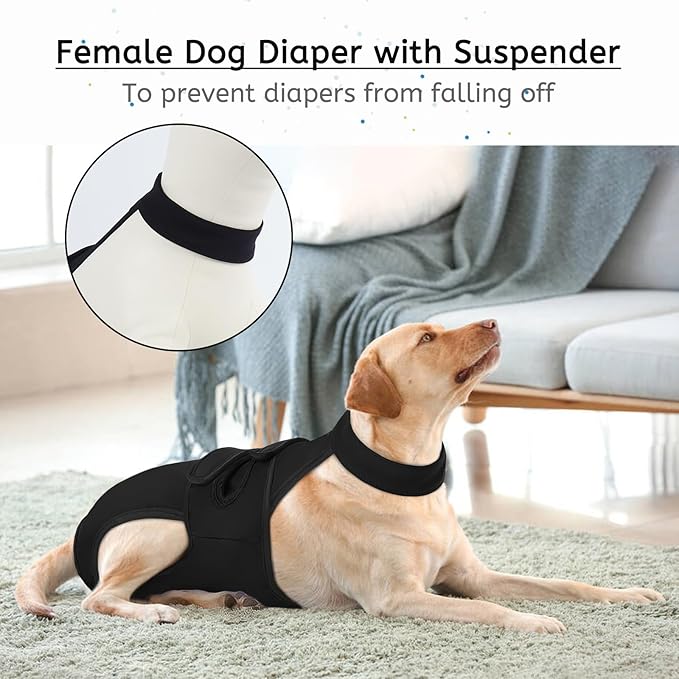 Dog Diapers Female Reusable Washable Period Diaper with Suspender,Adjustable Dog Panties Anti-Harassment, Doggie Diapers for Incontinence, Heat Cycles, or Senior Dogs（XS-XL