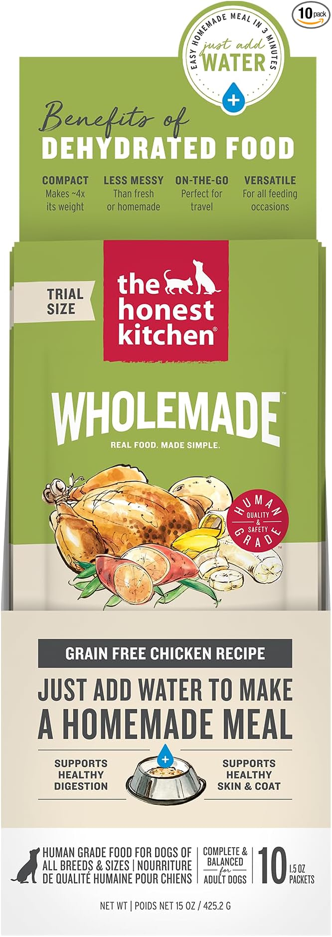 The Honest Kitchen Human Grade Wholemade™ Dehydrated Grain Free Chicken Dog Food, 1.5 oz x10