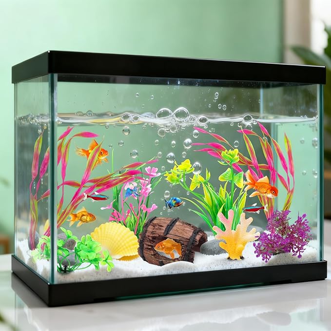 Small Fish Broken Barrel Decor Fish Tank Decorations Aquarium Accessories Plants Plastic Resin Barrel and Coral Hideout Ornaments Aquarium Decor Set 8 Pieces