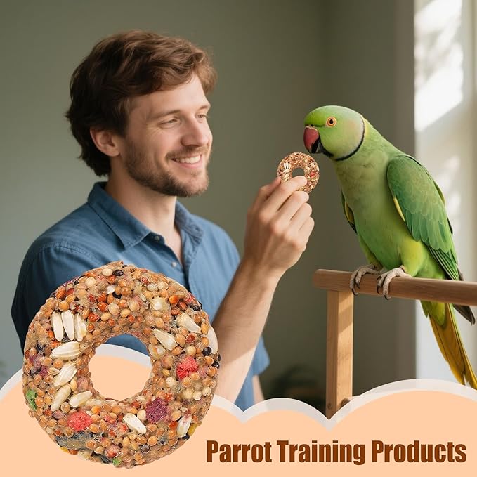 Bird Treats - Parakeet Toys, Grain Teether Supplies | Donut Shape Chewing Snack, Foraging Training Activity Enrichment with Aviary Accessories for Lovebirds, Cockatiels, Budgies and Small Parrots