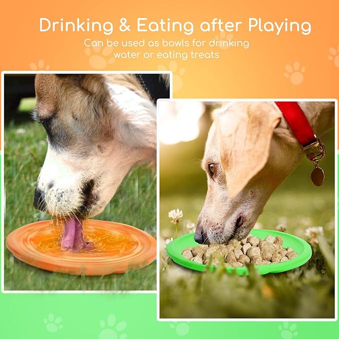 Nobleza 2 Pack Dog Flying Disc, 8in Interactive Flyer Dog Toys for Small Medium Large Dogs to Fetch, Durable Outdoor Dog Disc Toy for Long-Distance Flies and Floats on Water, Orange & Green