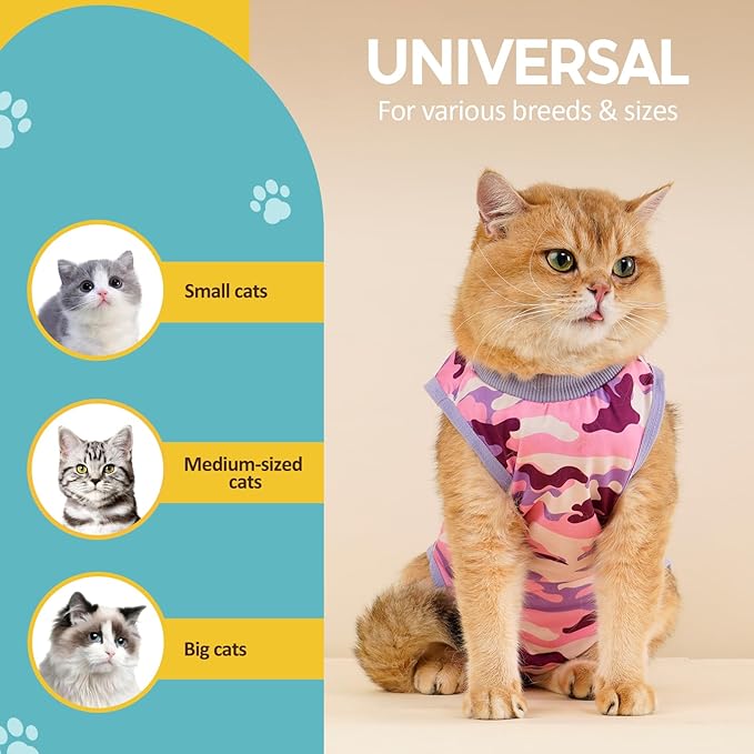 Avont Cat Recovery Suit - Kitten Onesie for Cats After Surgery, Cone of Shame Alternative Surgical Spay Suit for Female Cat, Post-Surgery or Skin Diseases Protection -Purplecamo(L)