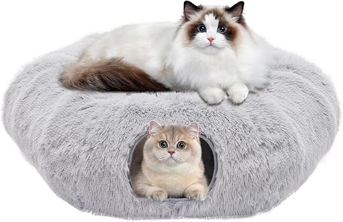 Cat Tunnels for Indoor Cats, Cute Donut Turnel Toys for Small Large Cats with Washable Circle Cushion，3-in-1 Foldable Playground & Cozy Cave Bed for, Kittens Puppy Rabbits