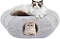 Cat Tunnels for Indoor Cats, Cute Donut Turnel Toys for Small Large Cats with Washable Circle Cushion，3-in-1 Foldable Playground & Cozy Cave Bed for, Kittens Puppy Rabbits