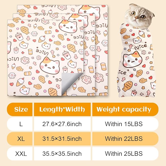 31.5 In Cat Grooming Wrap Self-Adhesive, Cat Wrap for Cutting Nails, Orange Anti-Escape Cat Restraint for Nail Clipping Cat Swaddle Wrap Cat Wrapping Cloth for Pet Cleaning and Beauty (Within 22lbs)