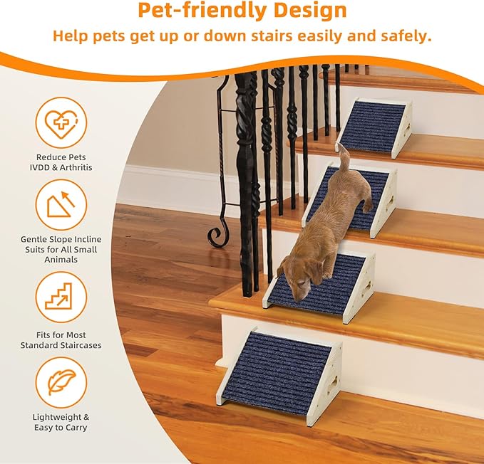 4 Pack Wooden Dog Ramp for Stairs Suits for Small Medium Large Dogs Cats, Pet Steps for Staircase Ramp for Dogs Cats, Need Installation(Gray, S: 11.8 * 9.8 * 5.9 inches)