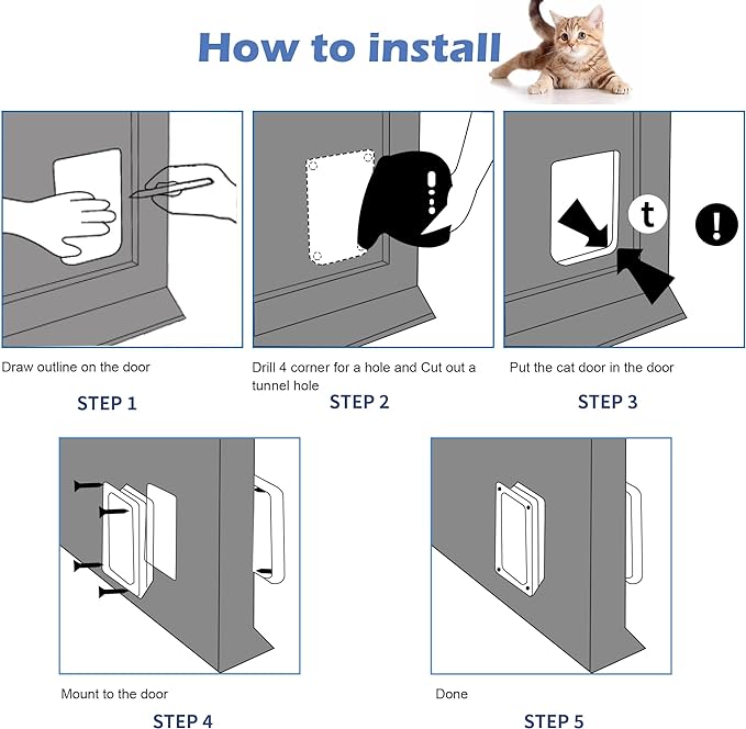 Wordcam Large Cat Door(Outer Size 10.7'' x 9.5''), Robust Cat Door for Interior Exterior Doors, Cat Flap Door with 4 Way Lock, Pet Door for Cats Kitty Kittens Doggies (White, L)