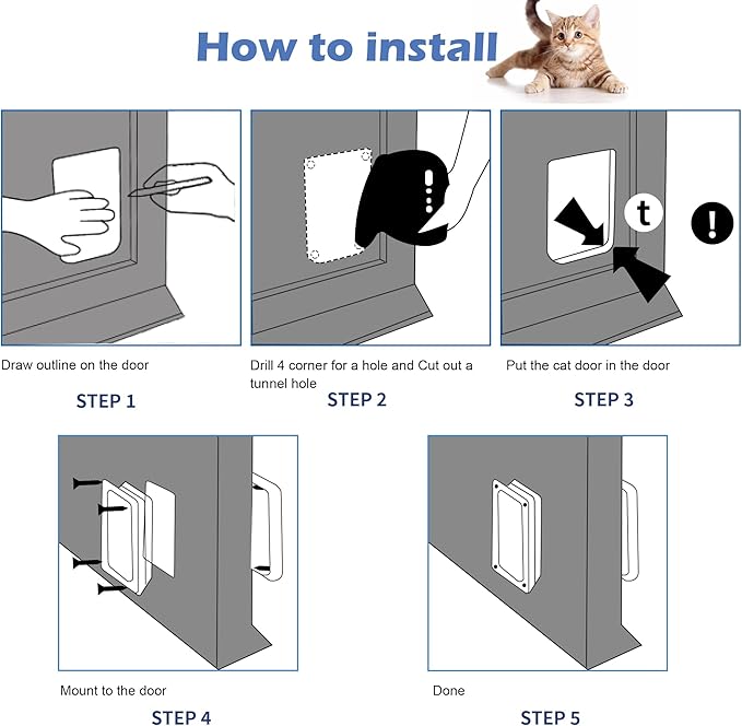 Wordcam Large Cat Door(Outer Size 10.7'' x 9.5''), Robust Cat Door for Interior Exterior Doors, 4 Way Lockable Cat Flap Door, Pet Door for Cats Kitty Kittens Doggies (Black, L)