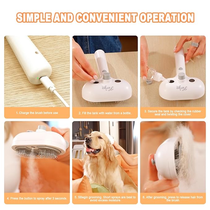 Cat Steam Brush for Cats & Dogs,3-in-1 Self Cleaning Pet Grooming Brush with One-Click Hair Release Button, Anti-Static Deshedding & Detangling Cat Hair Brush, Stainless Steel Bristles,Long/Short Hair