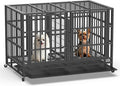 48 Inch Heavy Duty Dog Crate, Indestructible Escape-Proof Dog Kennel for High Anxiety Large Dogs, Strong Metal Pet Cage with Double Doors, Lockable Wheels & Removable Tray, XL XXL XXXL