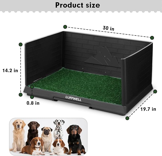 Dog Grass Pad with Tray & Drawer, Indoor Dog Potty Training System, 2 Reusable Turf Pads, 3 High Walls for Splash Protection, Easy-Clean Urine Collection Drawer for Small/Medium Dogs
