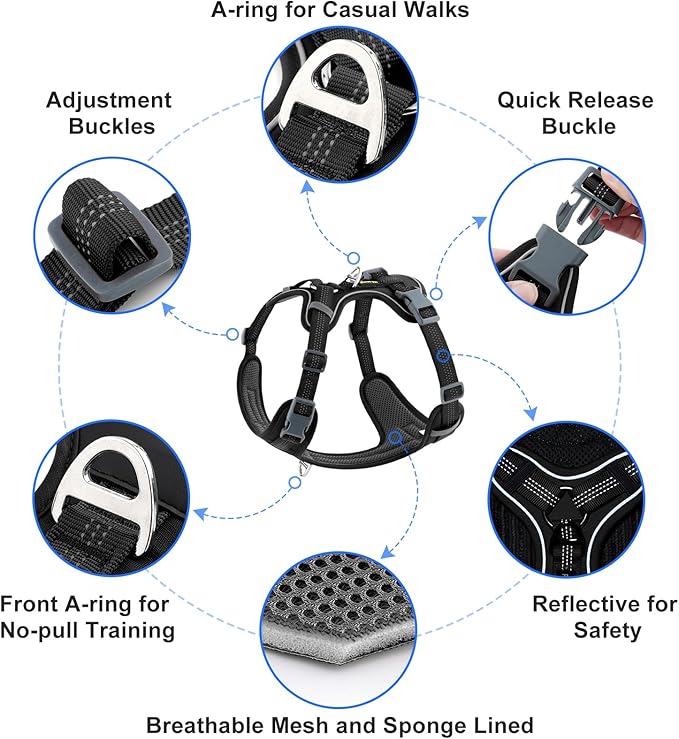 Plutus Pet No Pull Dog Harness, Release at Neck, Soft Padded, Reflective Adjustable Dog Vest Harness for Small, Medium, Large Dogs(Black, S)