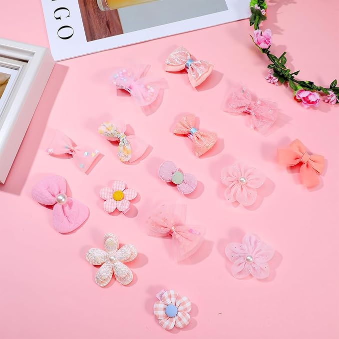 30Pcs Dog Bows with Clips, Charming Dog Hair Bows for Small Dogs, Pink Puppy Bow Perfect-Dog Accessories Girl(Various Bow Styles)