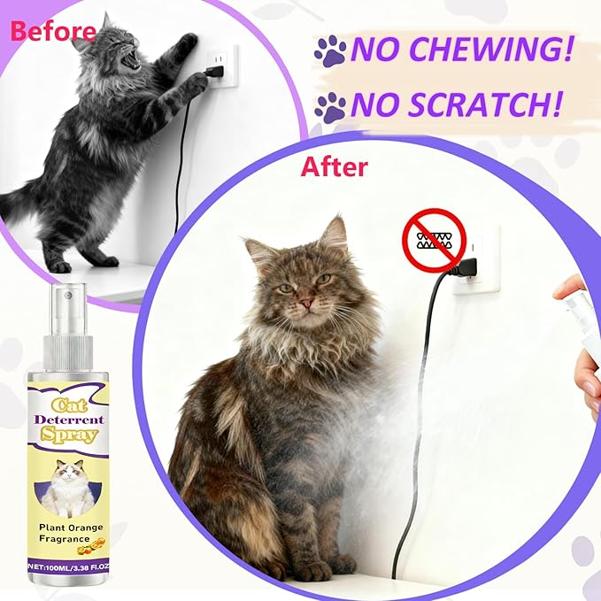 Cat Deterrent Spray,Natural Safe Cat Deterrent for Indoor Use,Anti-Scratch Training Spray to Stop Cats from Scratching Furniture, Sofas, Carpets & Curtains (Yellow)
