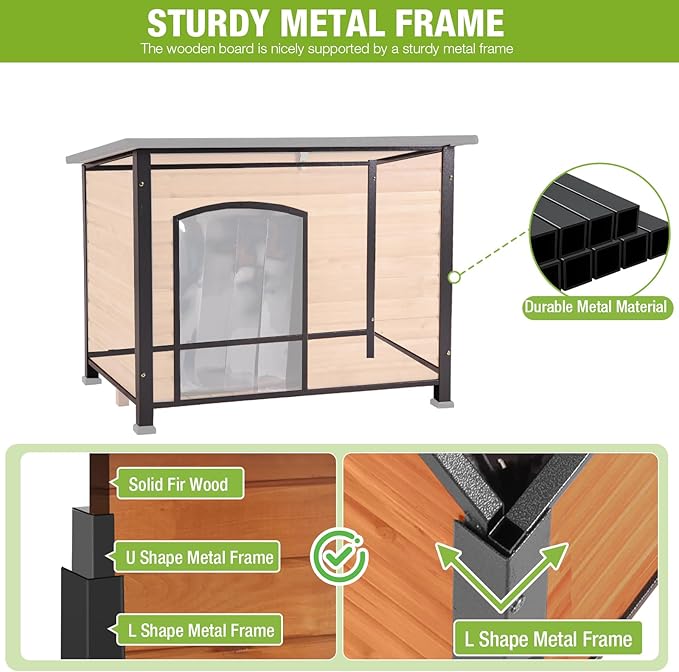 GUTINNEEN Large Outdoor Dog House Heated Dog House for Outside Insulated Weatherproof Dog Shelter with Heated Pad, Insulated All-Round Thermal Liner, Chew-Proof Metal Frame for Large Breed