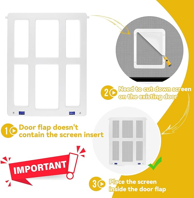 Enjoying Cat Door for Screen Doors, Passage Opening 8.3" x 10.3", Access Freely, Magnetic Swing Flap, Small Pet Door for Sliding Doors Window, Lockable, White