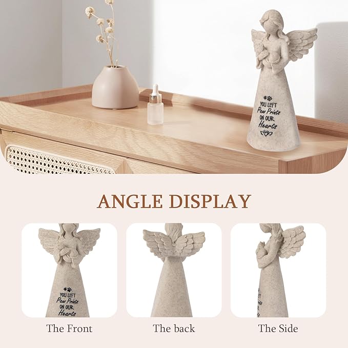Granite Cat Memorial Angel Statue - Sympathy Gift for Cat Lovers, Pet Memorial Keepsake