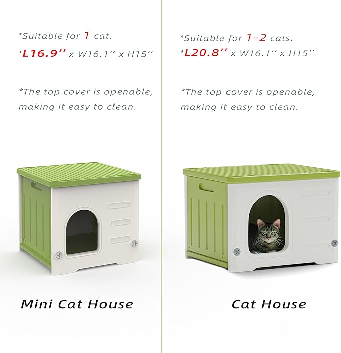 Stackable Cat House for Outdoor Indoor Use, Feral Cat Shelter Weatherproof Waterproof Elevated (Medium)