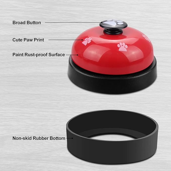 Comsmart Dog Puppy Cat Kitten Potty Training Bells, 2 Metal Dog Paw Print Bells with Non-Skid Rubber Base for Pet Interactive Game Toys Tell Bells, Service Bell for Hotel School Bar Shop Restaurant