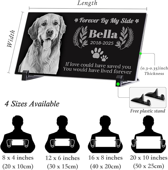 Personalized Pet Memorial Stone, Weatherproof Granite Dog Headstone - Custom Grave Markers for Dogs&Cats Engraved with Photo Name Date,Memorial Stones for Memory Garden