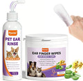 Dog Ear Cleaner Kit - Dog Ear Wash with Aloe Vera & Witch Hazel, Dog Ear Finger Wipes & Ear Cleaner Solution for Dogs and Cats, Gently Remove Ear Wax & Debris, Soothe Ear Itching, Deodorize