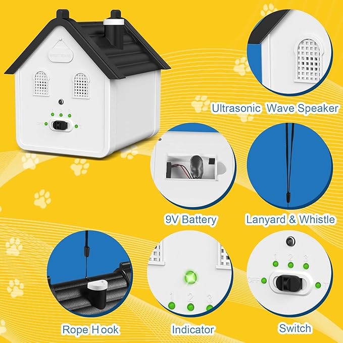 Anti Barking Device, Ultrasonic Dog Bark Deterrent Devices Safe for Dogs to 50 Ft Range, 3 Modes Dog Training & Behavior Aids Bark Box Suitable for All Kinds of Dogs Indoor & Outdoor Use