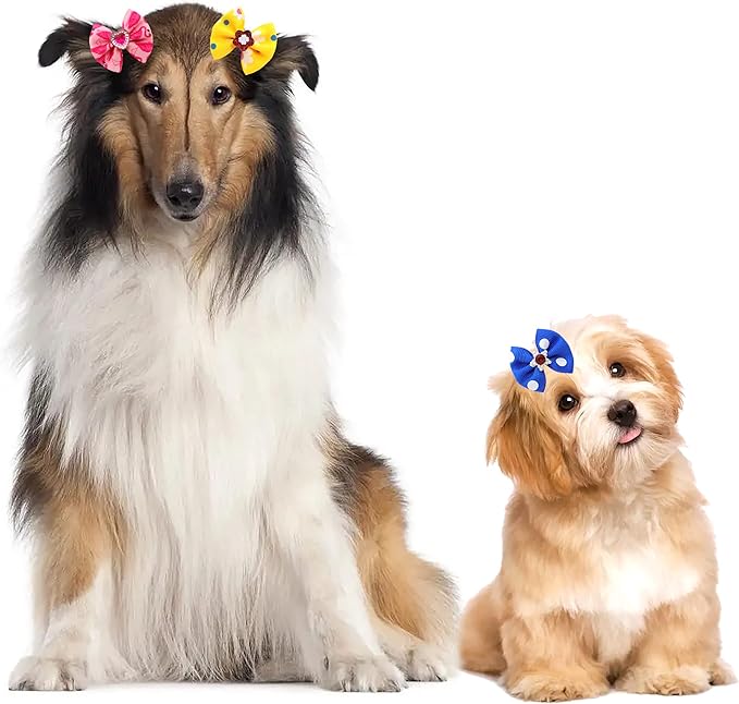 Christmas Dog Hair Bows - Cute Puppy Bowknots with Rubber Bands, Pet Grooming Accessories for Party