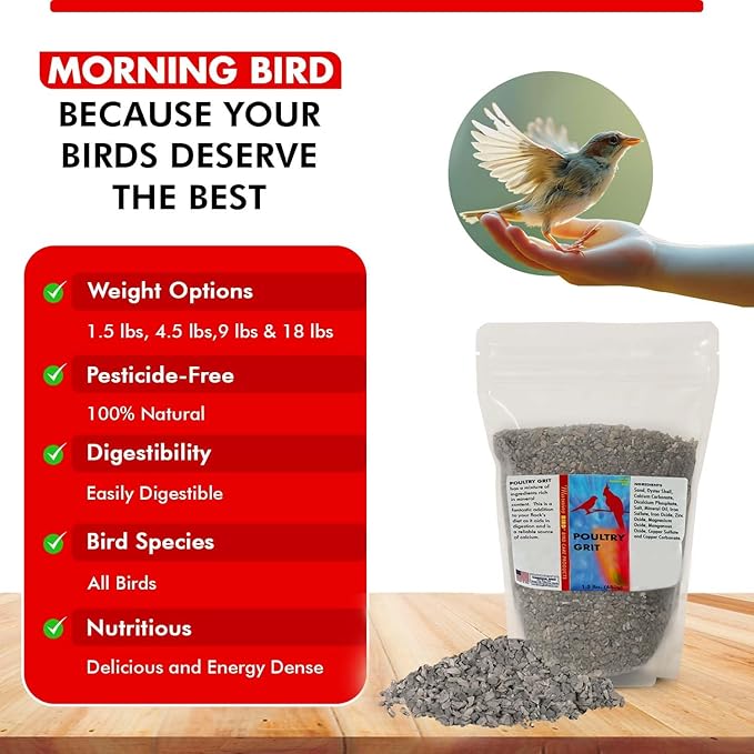 Morning Bird Poultry Grit for Birds 1.5 lbs - Mineral-Rich Supplement for Digestion & Calcium Support - Natural Poultry Feed Additive and Chicken Grit for Healthy Birds