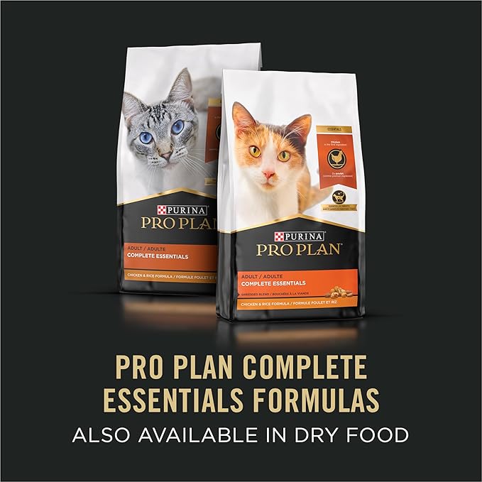 Purina Pro Plan Complete Essentials High Protein Cat Food Wet Gravy,Chicken and Rice Entree - 5.5 Oz. Pull-Top Cans,(Pack of 48)