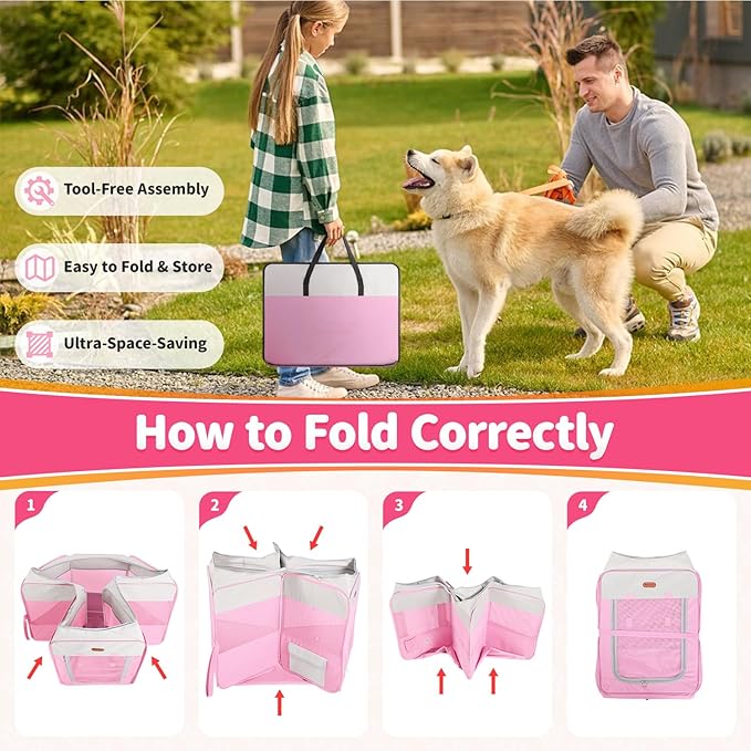 Dog Playpen, Portable Pet Play Pen Foldable Carrying Case, Puppy Pens Outsid for Small Cat Indoor/Outdoor, Removable Mesh Shade Cover