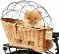 Dog Bike Basket Pet Bicycle Carrier| Natural Wicker Attachment with Protective Grille,Easy to Install Comfort Cotton Cushion,Mounting Bracket for Secure Bicycle Rear Luggage Rack for Daily Rides