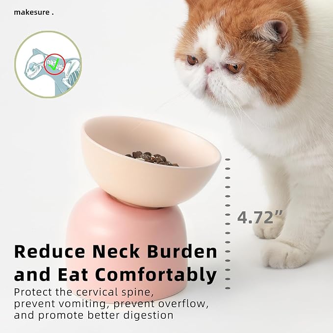 Elevated Ceramic Cat Food Bowl - 5.5" Wide Dish for Whikser Friendly, 6.6" Height for Easy Feeding, Lead & Cadmium Free, Durable Raised Cat Food Bowls, Pink