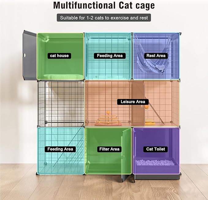 Cat Enclosure Cat Cage Indoor with Litter Box,3-Tier Large Playpen Catio Cat Cage Outdoor Cat Crate Detachable Metal Wire Kennel Medium Kitten Cage