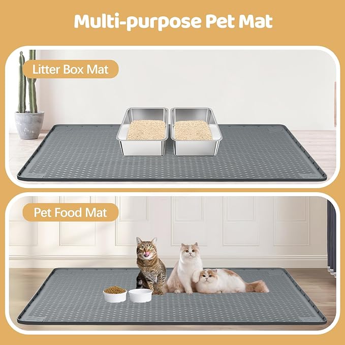 Cat Litter Mat, XXL Extra Large 50" x 35" Silicone Mat Litter Trapping Mat for Scatter Control, Soft on Kitty Paws, Easy to Clean (Dark Grey)