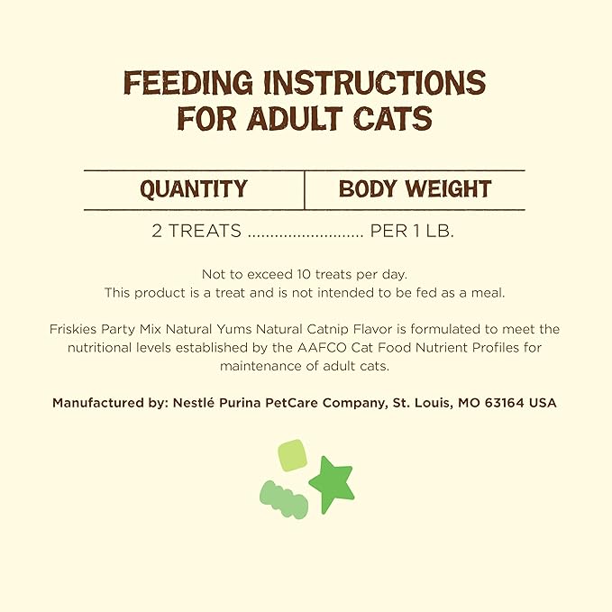 Friskies Purina Made in USA Facilities,Natural Cat Treats,Party Mix Natural YUMS Catnip Flavor - 20 Ounce,(Pack of 2)