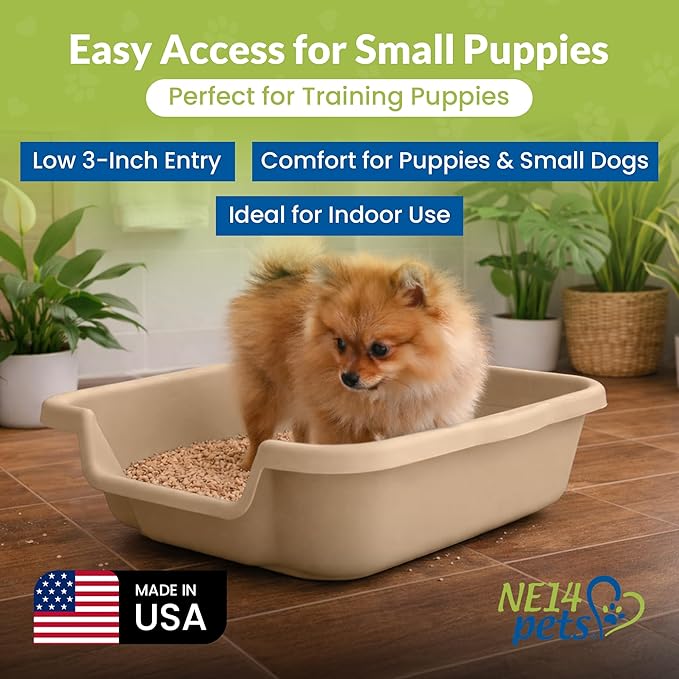 Dog Litter Box, Beach Sand Color, Small Size, Durable & Pet Safe Puppy Litter Box, Indoor Open Top Entry Dog Litter Pan, Comfortable for Dogs, Great for Small Dogs up to 6 lbs