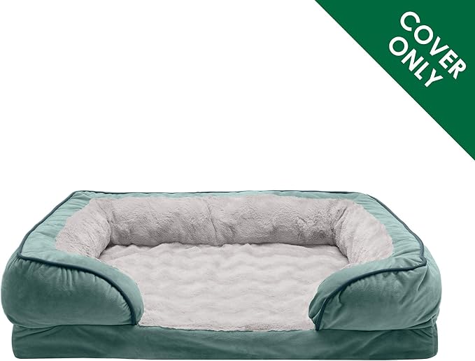 Furhaven Replacement Dog Bed Cover Perfect Comfort Plush & Velvet Waves Sofa-Style, Machine Washable - Celadon Green, Jumbo Plus (XX-Large)
