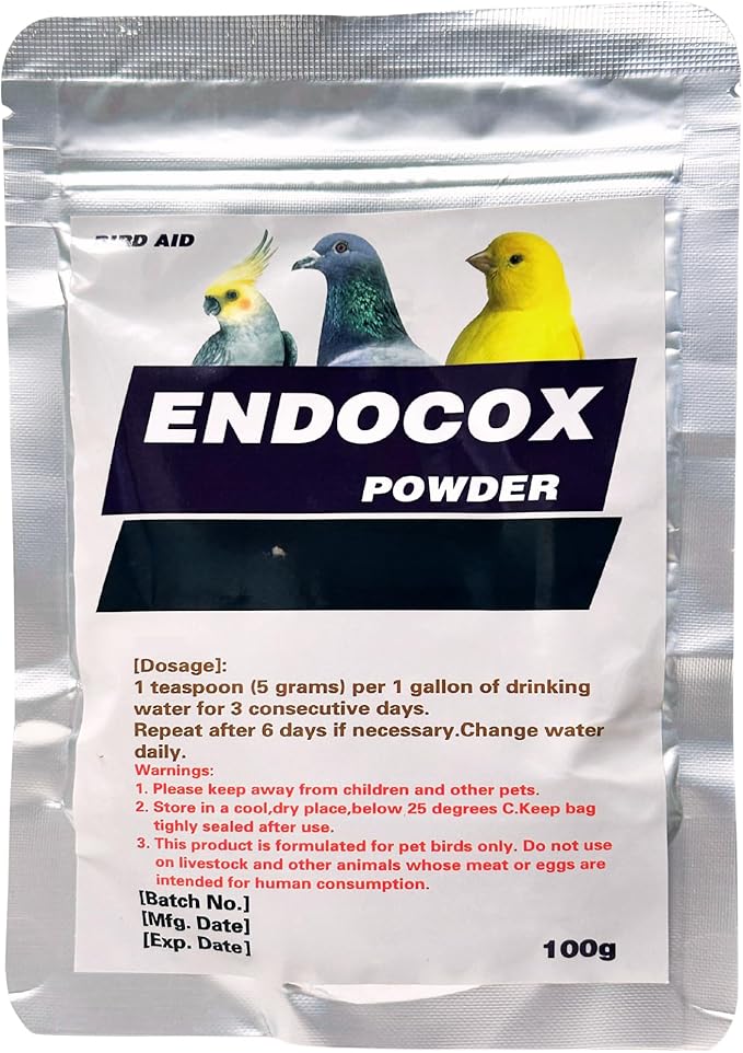 Endo-COX Powder Medicine for Pigeons, Canary, Finches, Parakeet, Cockatiels, Parrots, Cage Small Birds, & Aviary Birds