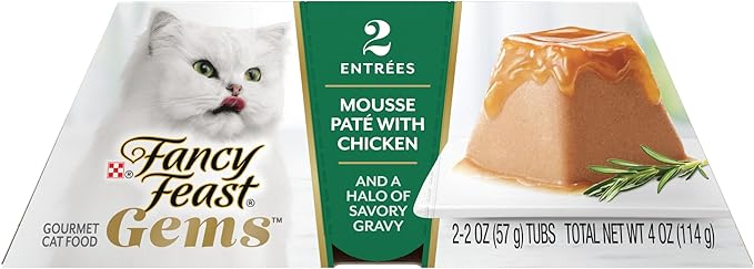 Fancy Feast Gems Pate Cat Food Mousse with Chicken and a Halo of Savory Gravy Cat Food - 4 oz. Boxes,(Pack of 16)