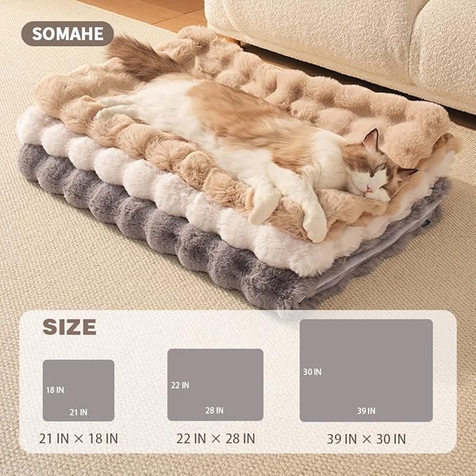 Self-Warming Cat Blanket for Indoor Cats & Small Dogs, Dual-Side Sherpa Plush Throw, Anti-Static Shared Couch Mat for Crate & Travel, Machine Washable No Shrink, 28x22 Inch Gray