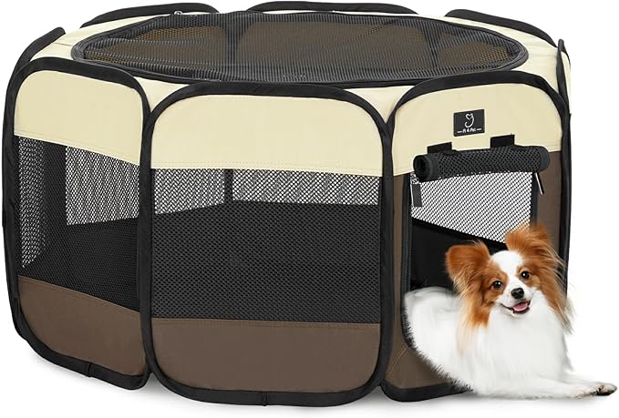 Portable Indoor Dog Playpen for Small Dogs & Puppies by A 4 Pet – 29.92" Pop-Up Soft Puppy Playpens with Bowl, Waterproof Floor, Calm Safe Space for Home, Travel & Daily Use