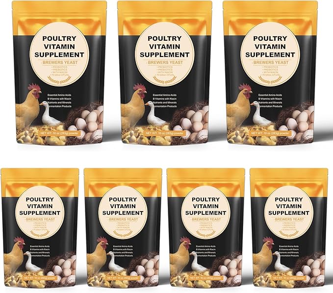 Brewer's Yeast + Probiotics + Niacin + Vitamins Supplement for Ducks Chickens and Poultry, 7Pack Niacin for Ducks Chickens, Poultry Vitamins Supplement, Brewers Yeast Powder for Chicken