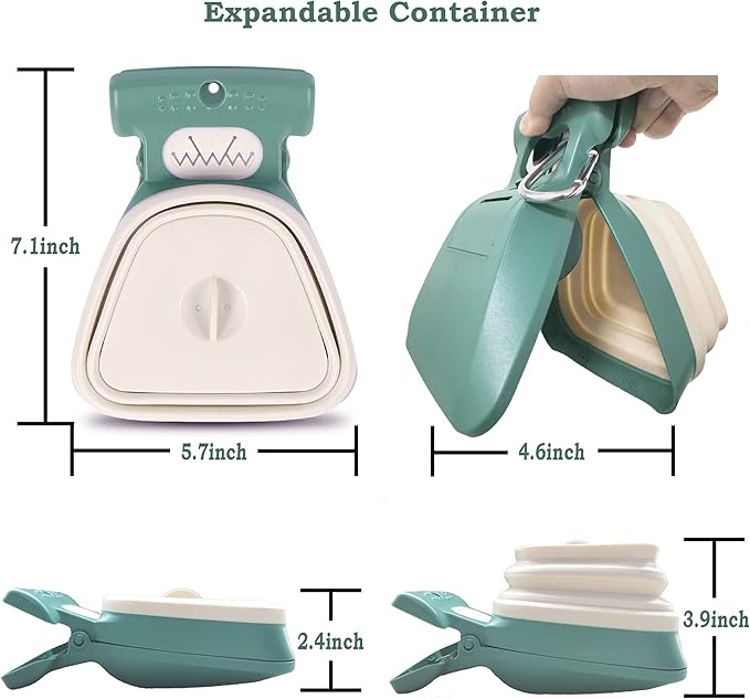 Dog Pooper Scooper, Portable Poop Scooper Handheld Size for Walking Large and Small Dogs Outside Yard or Travel Outdoors, Pup Poop Scoop with Container and 30pcs Pet Waste Bag Attachment, Blue