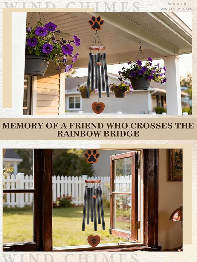 Alphatool Dog Memorial Wind Chimes Gifts with Photo Frame - 32in Sympathy Gift for Loss of Dog, Pet Memorial Gifts for Dogs Passing Away Bereavement