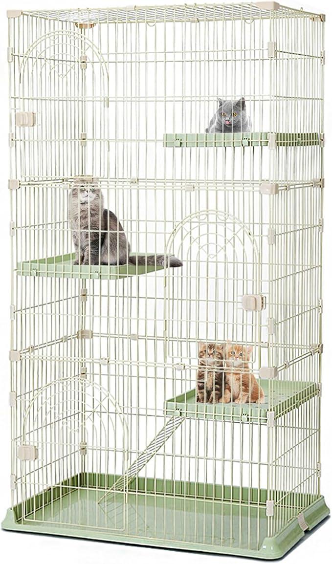 Hamiledyi Large Cat Cage 52 Inch Detachable Kennel with 3 Platforms and 1 Ramp Ladders Green Pet Playpen with 3 Doors Indoor Cat Enclosure for Small and Medium Animals