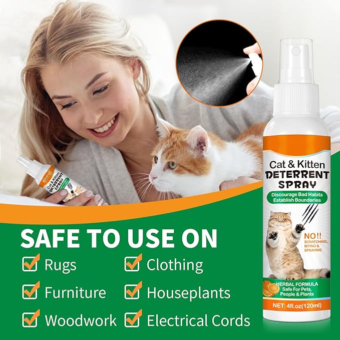 Cat Deterrent Spray for Indoor & Outdoor 2Pack - Natural Repellent to Prevent Scratching & Urine Marking on Furniture, Sofas, Rugs, Curtains - Safe Cat Behavior Training Aid with Natural Ingredients