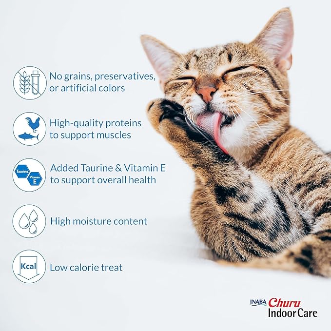 INABA Churu for Cats, Functional, Creamy Lickable Purée Cat Treat for Indoor Care and Hairball Control, 0.5 Ounces Each, 24 Tubes (4 per Pack), 2 Flavor Tuna and Chicken Variety Pack