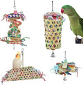 4 Pack Shredder Foraging Feeder Bird Toys Treat Basket for Parrots, Conure Shredding Chewing Paper Hanging Cage Climbing Foot Toys with Bell for Parakeets Cockatiel African Grey