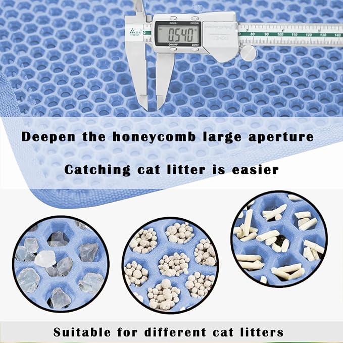 HCY&WLD Cat Litter Mat, Honeycomb Double Layer Cat Litter Trapping Mat, Waterproof Urine Proof Non-Slip, Scatter Control, Less Waste, Easier to Clean (Blue, 35" X 24")