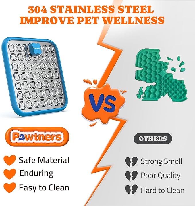 Stainless Steel Large Lick Mat for Dogs: Dog Lick Mats for Large Dogs, Cat Licking Pads for Crate Boredom & Anxiety Reduce, Slow Feeding, Cat Slow Feeder Mat with a Spatula, Scrubbing Brush